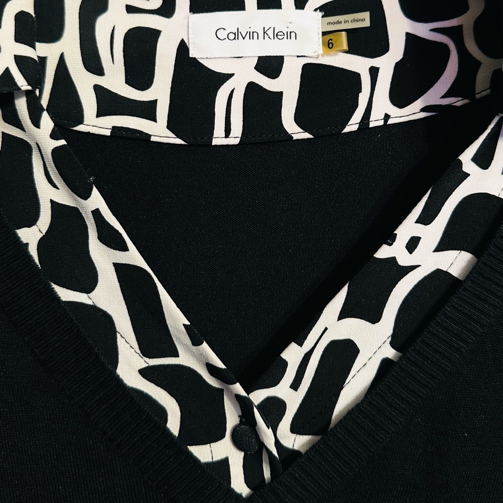 Calvin Klein Black and White Silk Sweater Vest Dress Size 6 - Picture 3 of 8